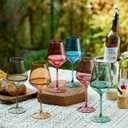 Stemmed Colored Wine Glasses: Set of 6 Cute 13.5oz Hand Blown Crystal Wine Glass with Long Stem for Birthday Party Fall Christmas Dinner Wedding Registry Gifts
