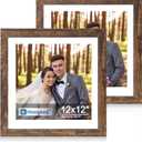 2 x Hongkee 12x12 Picture Frame Set of 2, Made of Real Glass and Rustic Brown Wooden Frame - Display Square 10x10 with Mat or 12x12 Without Mat, 12 by 12 Photo for Wall or Tabletop