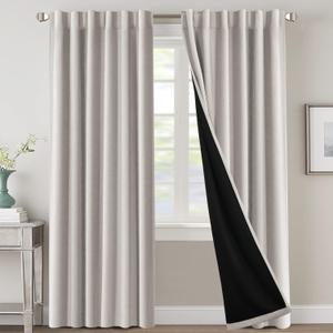 H.VERSAILTEX 100% Blackout Curtains for Bedroom with Black Liner Full Room Darkening Curtains 84 Inch Long Thermal Insulated Back Tab/Rod Pocket Window Drapes for Living Room, 2 Panels, Pumice Stone