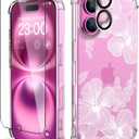 for iPhone 16 Case, 3 in 1 Screen & Lens Protectors, Floral Cover | Soft TPU Material | Clear Cute Flower Design | Shockproof Protection | Designed for Women & Girls,Flower-2/White