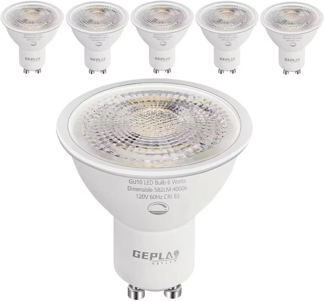 6-Pack GU10 LED Bulbs Dimmable,6W (50W Equivalent), 4000K Soft White 582 Lumens