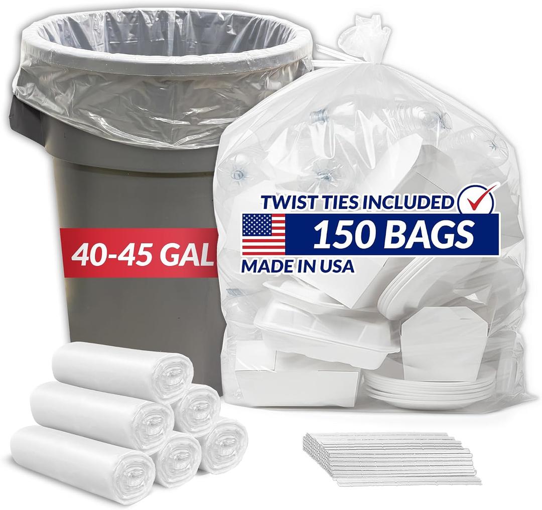 Reli. Premium 40 to 45 Gallon Trash Bags Heavy Duty | 150 Trash Bags with Ties | Super Sizeable, Clear, Serious Garbage Cleanup
