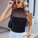 Avidlove Women's Mock Neck Mesh Bodysuit Ruched Tank Body Suits Top Sheer One Piece Going Out Tops Classy Outfits (Black, M)