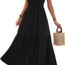 ZAFUL Women's 2025 Summer Casual Midi Dress Sleeveless Adjustable V Neck Elastic Empire Waist Smocked Ruffle Tiered Dresses (Large, Black)