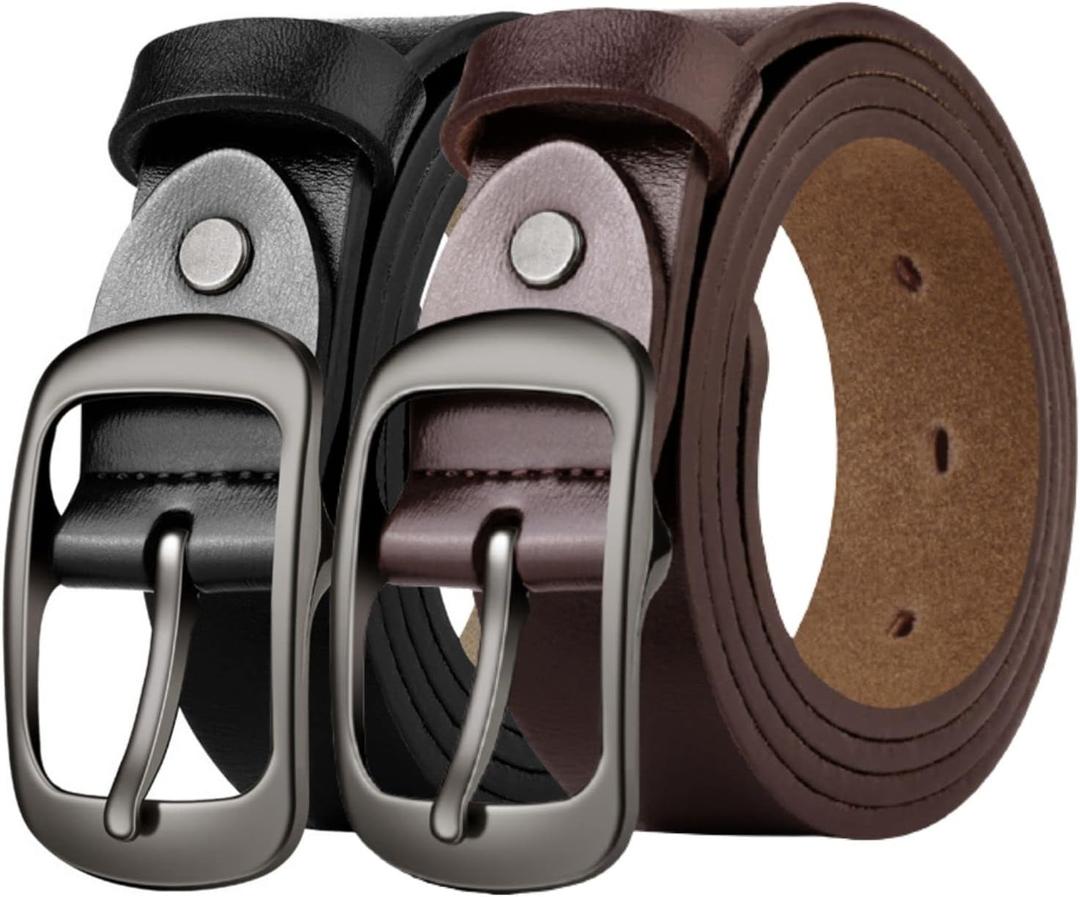 West Leathers [2 Pack] Leather Belt Women-Womens Leather Belt with Pin Buckle-Belts for Women for Jeans, Pants, Dresses (Black)