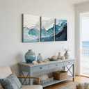 3Pcs Blue Abstract Wave Canvas Wall Art Modern Neutral 3D Textured Ocean Landscape Pictures Wall Decor Blue and White Coastal Posters Prints for Living room Bedroom 16x24in