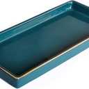 10 x 5 Ceramic Bathroom Tray for Countertop, Decorative Vanity Tray for Dresser Tops, Small Rectangular Trays for Perfume, Candle, Jewelry, Cosmetics (Green)