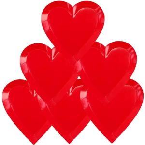 50 Pack Valentines Party Heart Shaped Plates,9 inch Red Paper Plates for Valentines Party Supplies