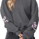 Womens Bow Graphic Hoodie Cute Bow Sweater Oversized Long Sleeve Fleece Sweatshirt Drop Shoulder Pullover Tops Dark Grey (Gray, M)