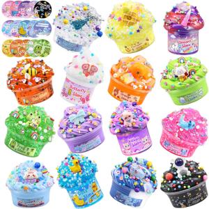 LAWOHO 15 Pack Slime Kit for Kids, DIY Crunchy Butter Slime Set with Charms & Add-ins, Soft Non-Sticky Slime Party Favors, Stress Relief Sensory Toys, Birthday Gifts Classroom Prizes for Boys Girls (Type1)