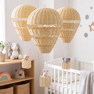 Baquler Hanging Rattan Woven Hot Air Balloon Decor,3 Pcs,Large