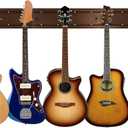 Guitar Wall Mount Hangers, Holds Multi Guitars, Aluminum Metal Guitar Stand Bass Holder, Wood Grain Base Plate Rack, Adjustable Instruments Display Set for Ukulele Banjo (W48.7in, 5 Hangers)