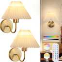 ADISUN Wall Sconces Sets of 2 RGB Battery Operated Wall Sconces for Bedroom Dresser Classic Golden Wall Lamp with Remote for Living Room Bathroom Dining Room Corridor Staircase (2 Bulbs Included)