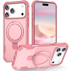 2 x Compatible with iPhone 17 Pro Case with Invisible Magnetic Kickstand [Compatible with MagSafe] [10-FT Military Drop Protection] Slim Hard Back Soft Edge Phone Cover 6.3 Inch, Pink