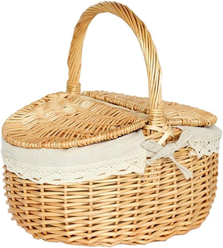 Toddmomy Wicker Picnic Basket with Lid and Sturdy Handle 10.03X7.28X5.31 Inch Portable Outdoor Storage Basket for Fruit Bread and Household Organizer