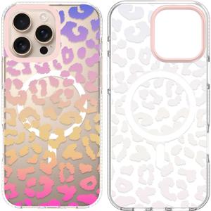 SAKUULO Magnetic for iPhone 16 Pro Case Colourful Leopard Print Pattern [Compatible with MagSafe] [with Screen Protector] Wireless Charge Strengthen Protection Cover, Colourful Leopard (6.3")