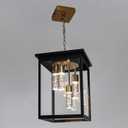 LED 5CCT Large Outdoor Pendant Light Fixtures, Exterior Hanging Lantern LED Integrated Bulbs Included for Porch Patio Yard Garden, Outside Hanging Lamp in Black & Brushed Brass