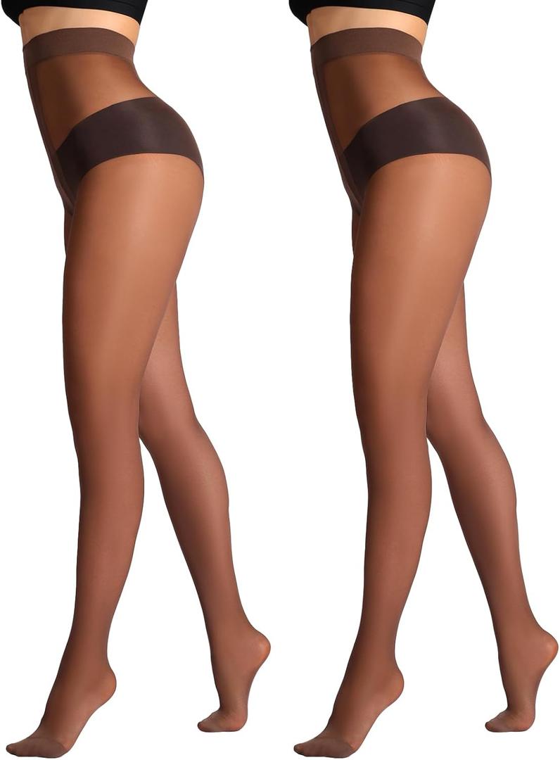 DancMolly Sheer to Waist Control Top Pantyhose, 2 Pairs Women's Tights T-Crotch, Everyday Office Wear, Medias de Mujer (X-Large, Coffee)