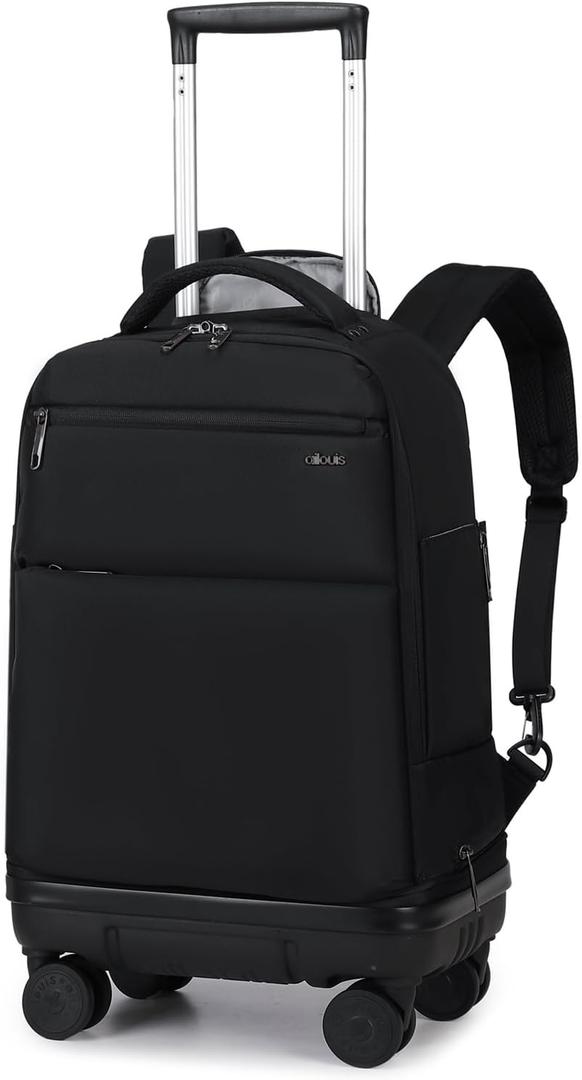 Rolling Backpack with Removable Wheels,18 inch Laptop Backpack with Wear-Resistant Chassis Carry on Travel Backpack Water Resistant Wheeled Backpacks for Women Men (Black)