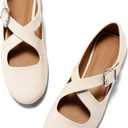 Coutgo Women's Ballet Flats Comfortable Closed Round Toe Criss Cross Ankle Strap Dress Dance Flat Shoes (6.5, Beige)