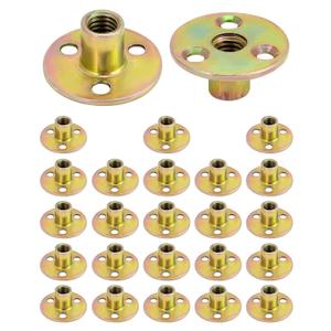 QWORK 3/8"-16 Iron Plate Nut, 25-Piece Set T-nut with Round Base Carbon Steel T-Nuts, Furniture Hardware Flange Insert Female Thread T-Nut