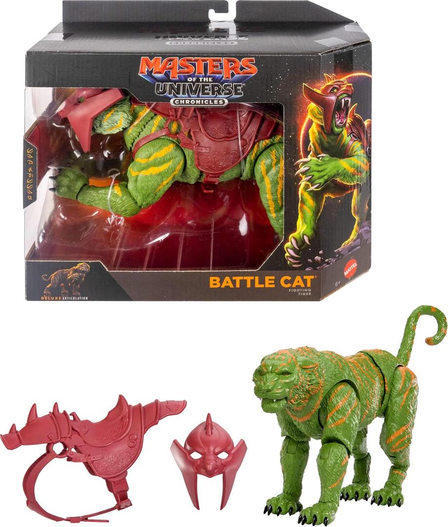 Masters of the Universe Chronicles Action Figure Battle Cat, 6.5 Inch 2026 Movie Accurate, Glass Eyes & Articulated Jaw, Tiger with Saddle & Armor
