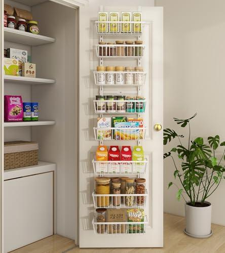 Mefirt White 12 Inch Wide Narrow Over The Door Pantry Organizer, Pantry Organization and Storage, 3-Tier Metal Hanging Deep Basket Wall Spice Rack Seasoning Shelves, Home & Kitchen Essentials