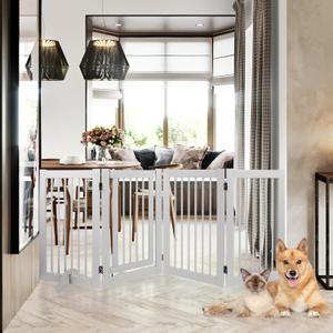 Wooden Freestanding Pet Gate, Pet Gate for Dogs, 29.5inch 4-Panel Wooden Dog Fence with 2 Support, Feet Folding Dog Gate for Indoor, Doorway, Stairs, Kitchen, 81.5L30H (White) (Large)