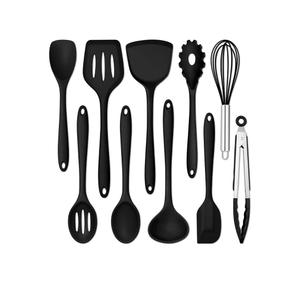 E-far 10 Pieces Silicone Cooking Utensils Set, Heat Resistant Kitchen Utensil Set for Nonstick Cookware, Kitchen Cooking Tools with Spatula, Spoon, Slotted Turner, Non-Toxic & Dishwasher Safe (Black)