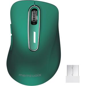 memzuoix 2.4G Wireless Mouse, 1400 DPI Computer Mice USB Receiver, Portable Wireless USB Mouse Battery Powered Cordless Mice for Laptop, PC, Desktop, 5 Buttons (Dark Green)
