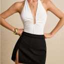 SweatyRocks Women's Sexy Deep V Neck Halter Open Back Ruched Bodysuit Tops (White, XS)