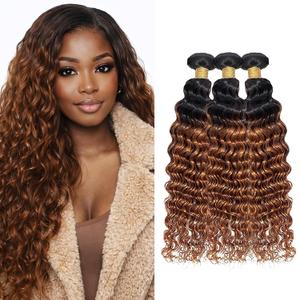 Deep Wave Human Hair Bundles T1B/30 Ombre Brown 18 20 22 Inch Virgin Remy Hair 3 Bundles Caramel Light Brown Soft Silky No Tangle Sew In Weave