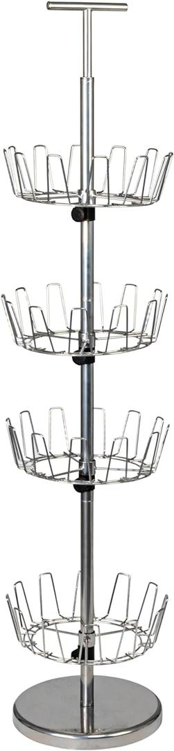 Household Essentials 4-Tier Revolving Shoe Tree, Heavy-Duty Steel with Stabilized Base, Holds 24 Pairs of Shoes, Great for Most Styles, Chromelike Finish (Silver)