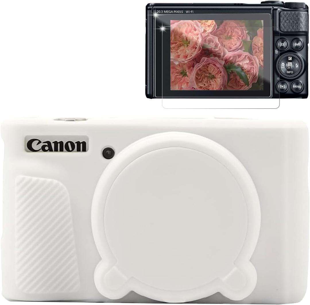 Case for Canon PowerShot SX740 HS, SX730 HS Camera, Soft Silicone Protective Case, Slim Fit Sleeve with Removable Lens Cover and Screen Protector Accessories, Anti-Scratch (White)