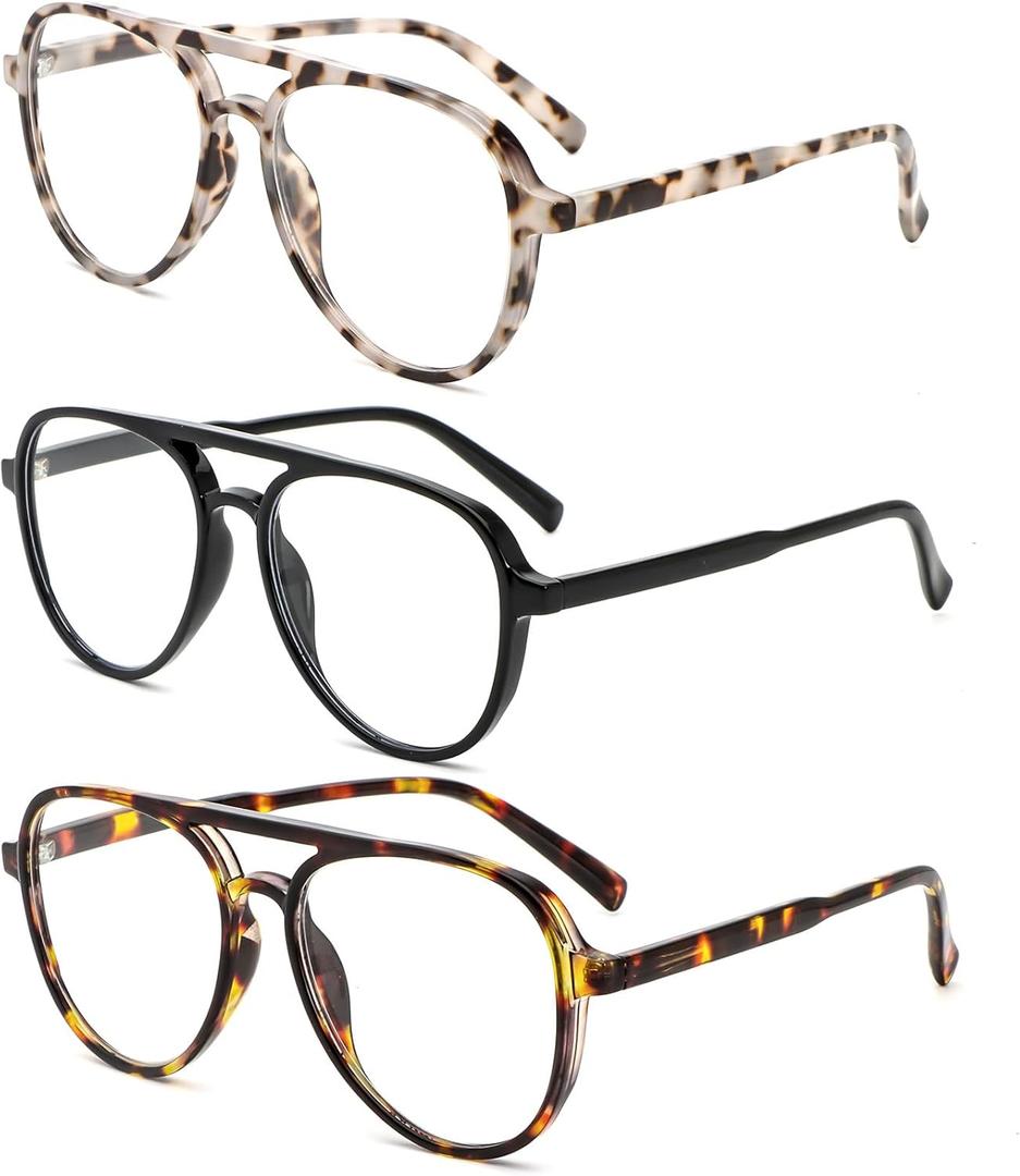 DXYXYO Retro Aviator Reading Glasses for Women, Mens Lightweight Blue Light Blocking Computer Readers (Black+brown Leopard+grey Leopard)