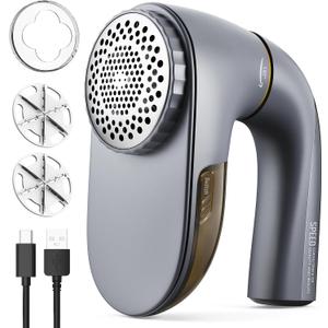 POPCHOSE Fabric Shaver, Lint Remover for Clothes, Lint Shaver with 6-Leaf Blades & 2 Speed, 2000mAh Rechargeable, Sweater Shavers to Remove Pilling, Electric Lint Remover for Couch, Furniture, Fuzz (Pale Gray)