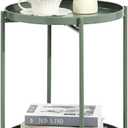 2-Tier Round End Side Table, Small Metal Side Table with Removable Tray, Folding Accent Tables for Living Room, Balcony, Nightstand for Bedroom, Outdoor Tables for Patio, Sage Green