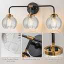 Bathroom Vanity Light fixtures 3 Light Glass Globe Wall Sconce Lights Black Wall Mount Light with Clear Glass Shade, Mid Century Modern Wall Sconce for Over Mirror Bedroom Hallway (3-Lights)