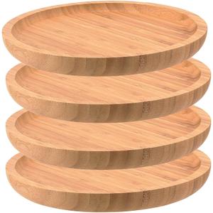 4 Pack 8 Inch Bamboo Plant Saucer, Round Bamboo Serving Tray, Wood Plant Drip Trays for Pots Indoor Outdoor Succulent Flower