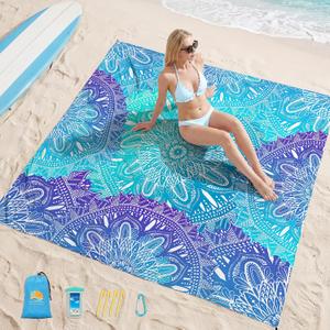 Aroveea Beach Blanket Waterproof Sandproof 1-7 Adult Oversized 78 '' 81 '' Lightweight Durable Compact Sand Free Beach Mat for Travel Camping Hiking Picnic Blanket Extra Large