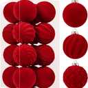 Wironlst Velvet Ornaments for Christmas Tree, 3 Style Flocked Matte Velvet Christmas Ball Ornaments, Shatterproof Decor for Xmas Tree Wedding Holiday Party Home (3.15" 16pcs Red)