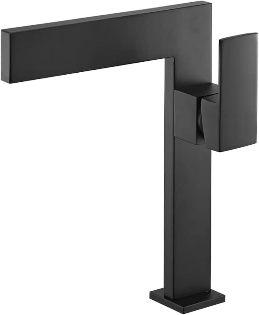 KunMai Matte Black Ultra-Thin Bathroom Vessel Sink Faucet, Single Handle Waterfall Bathroom Faucets, Solid Brass 1-Hole Lavatory Vanity Sink Faucets Taps for Washstands (Black)