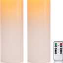 5" x 14" White Large Waterproof Outdoor Flameless Candles Battery Operated LED Flickering Pillar Candles with Remote and Timer for Indoor Outdoor Lanterns, Long Lasting, Set of 2