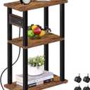 TUTOTAK Small Narrow Side Table with Charging Station, Skinny End Table for Small Spaces, Slim Nightstand with USB Ports and Outlet, Sofa Beside Table with Wheels, Rustic Brown TB01BB047C