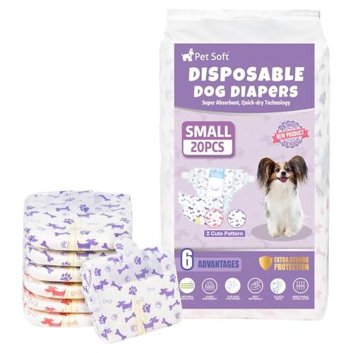 Pet Soft Female Dog Diapers - Disposable Doggie Diapers With Wetness Indicator, Puppy & Cat Diaper Super Absorbent, Fit For Female Dog In Heat Or Incontinence, 19 Pcs (S, Mixed)