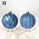 DN DECONATION 4PCS Blue Glass Christmas Ball Ornaments  4 Shimmering Silver Lines Hanging Ball Ornaments Set for Christmas Tree, Winter Decor Elegant Holiday Decorations Wedding