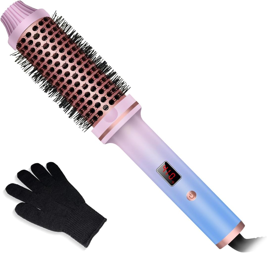 1 1/2 Inch Thermal Brush, Curling Heated Brush Round Fast Heating for Women, Double Voltage for Travel for Hair Straightening Curling Volumize, Ceramic Tourmaline Technology (Muliti-colored)