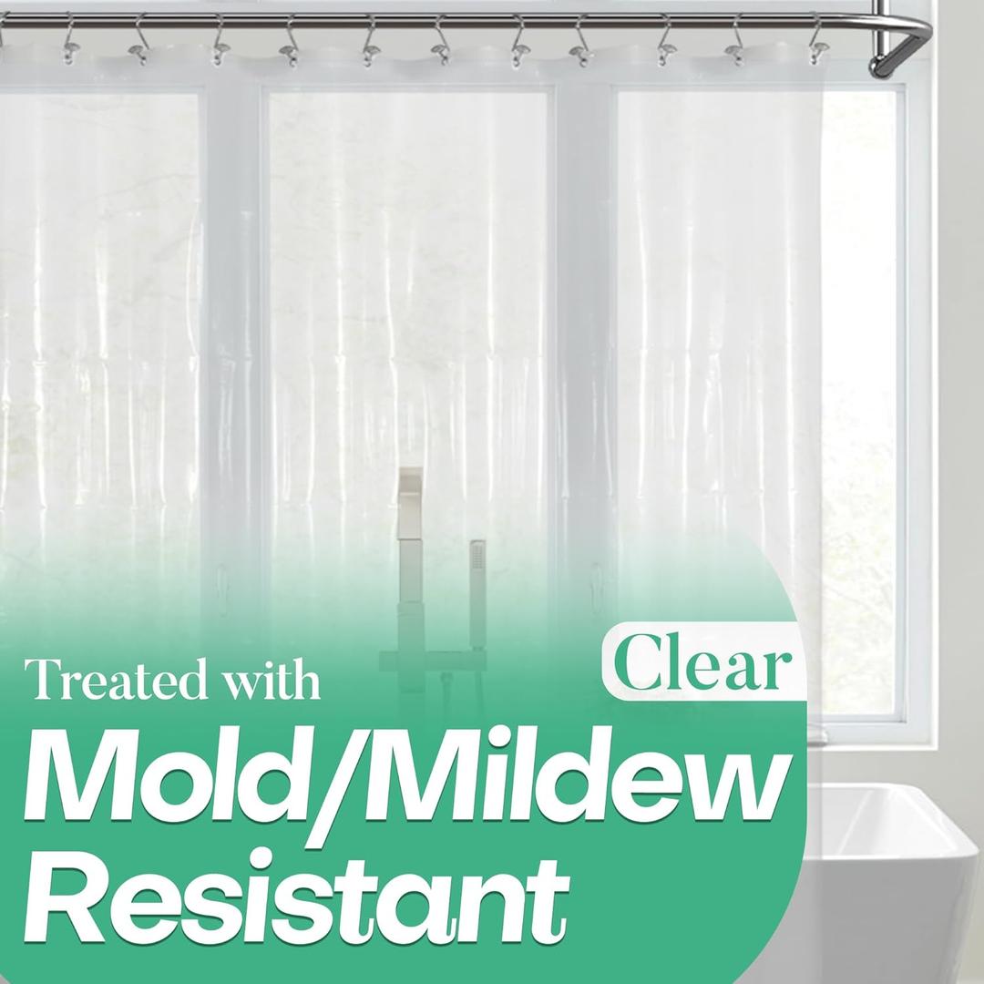 2 x Mrs Awesome Clear Shower Curtain Liner with 3 Magnets, 72x72 Premium Flexible Sturdy Plastic Shower Curtain for Bathroom Lightweight, Waterproof, Clear