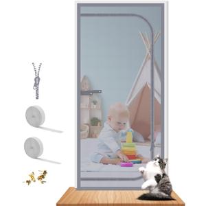 Reinforced Cat Screen Door Fits Door Size 30''x 80'', Heavy Duty Pets Proof Screen Door with Zipper, Prevent Dogs Cats Running Out from Home (Gray)