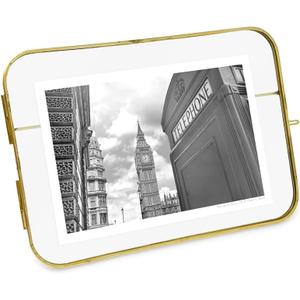 Isaac Jacobs 5x7 Vintage Style, Round-Edged Brass & Glass Metal Floating Picture Frame with Locket Closure (Horizontal), Made for Tabletop Display (7x5 Horizontal, Antique Gold) Isaac Jacobs 5x7 Vintage Style, Round-Edged Brass & Glass Metal Floating Picture Frame with Locket Closure (Horizontal), Made for Tabletop Display (7x5 Horizontal, Antique Gold)